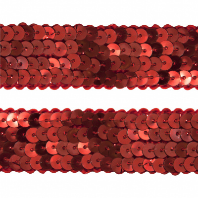 Тесьма с пайетками 3, шир. 20 мм/уп. 25+/-1 м, цвет красный - купить в Томске. Цена: 778.19 руб.