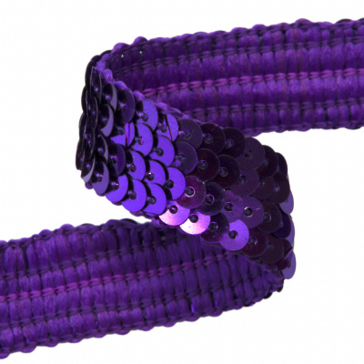 Тесьма с пайетками 12, шир. 20 мм/уп. 25+/-1 м, цвет фиолет - купить в Томске. Цена: 778.19 руб.