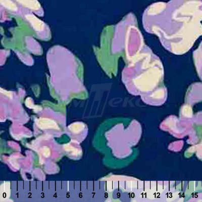 Штапель принт (100% вискоза) D4,C3, 110 гр/м2, шир.140см, принт цветы/василёк - купить в Томске. Цена 343 руб.