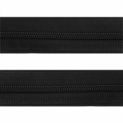 Рулонная молния с покрытием PVC спираль тип 3 (упак.270м) -черная с полосой СВО - купить в Томске. Цена: 12.74 руб.