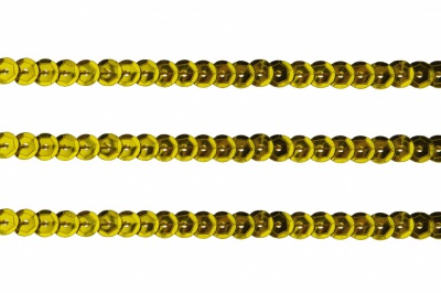 Пайетки "ОмТекс" на нитях, SILVER-BASE, 6 мм С / упак.73+/-1м, цв. А-1 - т.золото - купить в Томске. Цена: 468.37 руб.