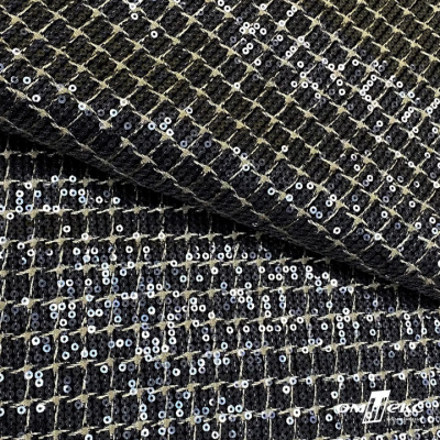 Ткань костюмная с пайетками, 100%полиэстр, 460+/-10 гр/м2, 150см #309 - цв. чёрный - купить в Томске. Цена 1 203.93 руб.