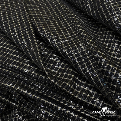 Ткань костюмная с пайетками, 100%полиэстр, 460+/-10 гр/м2, 150см #309 - цв. чёрный - купить в Томске. Цена 1 203.93 руб.