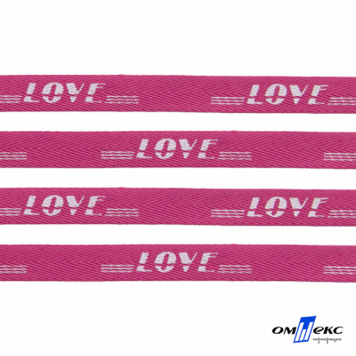 Тесьма отделочная (киперная) 10 мм, 100% хлопок, "LOVE" (45 м) цв.121-15 -яр.розовый - купить в Томске. Цена: 797.46 руб.