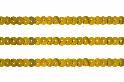 Пайетки "ОмТекс" на нитях, SILVER SHINING, 6 мм F / упак.91+/-1м, цв. 48 - золото - купить в Томске. Цена: 356.19 руб.